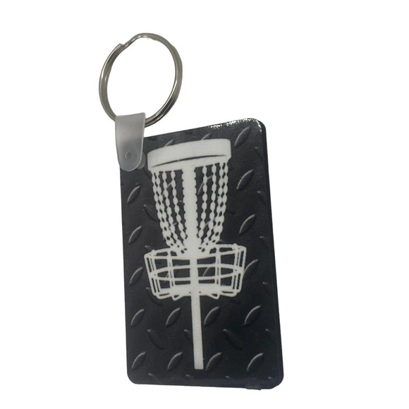 Disc Golf Keychain DISCGOLF BASKET Trucker BLACK Custom Made Key Ring Hardboard - Picture 5 of 8